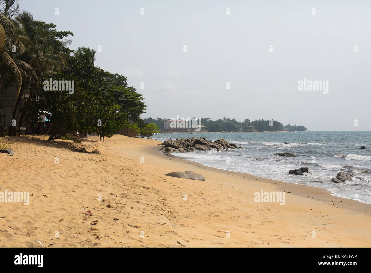 Kribi / Cameroon - February 13 2017: The beach of the coastal town of Kribi, Cameroon. Stock Photo