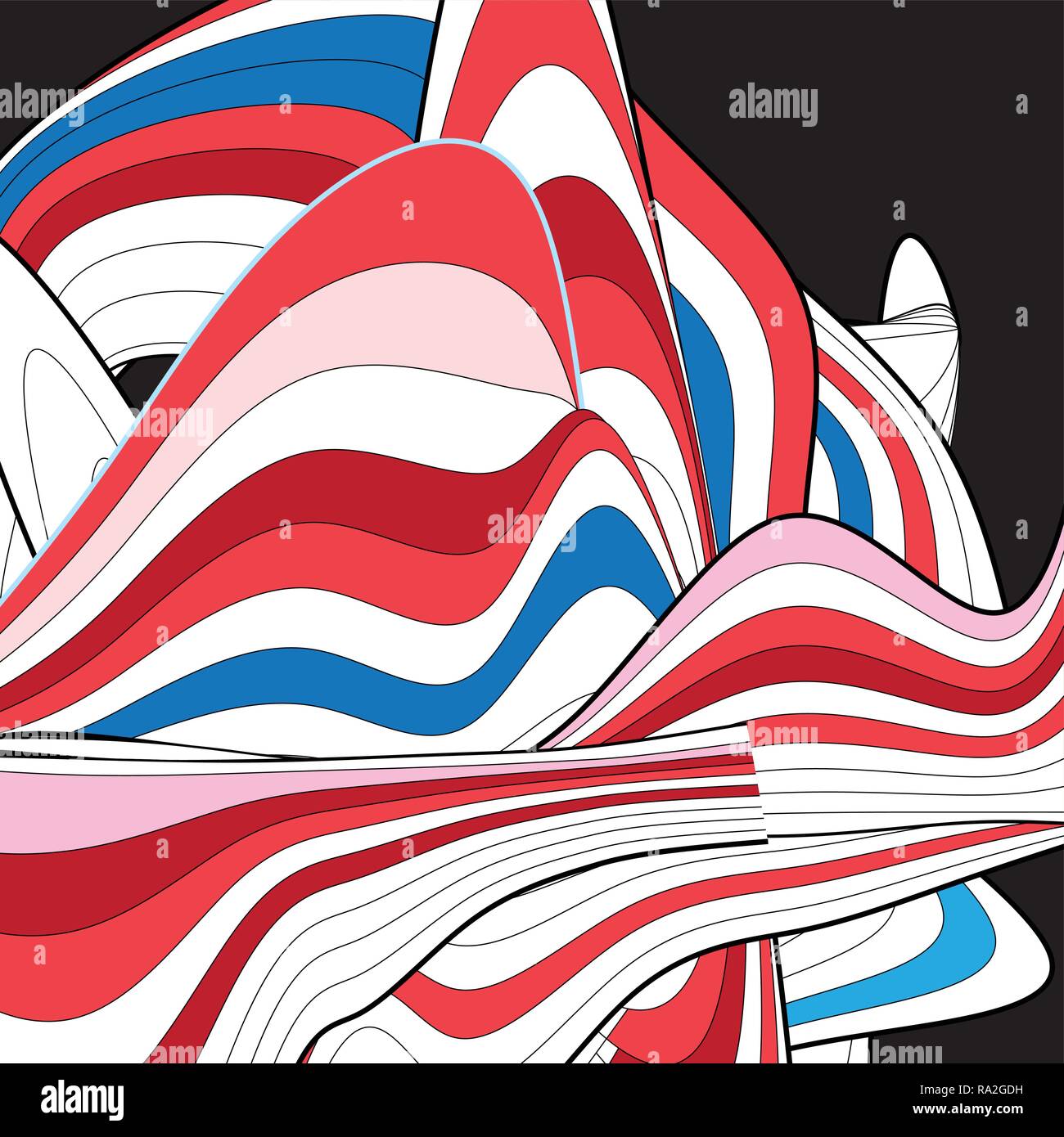Abstract unusual vector multicolored background with different lines and waves on dark Stock Vector