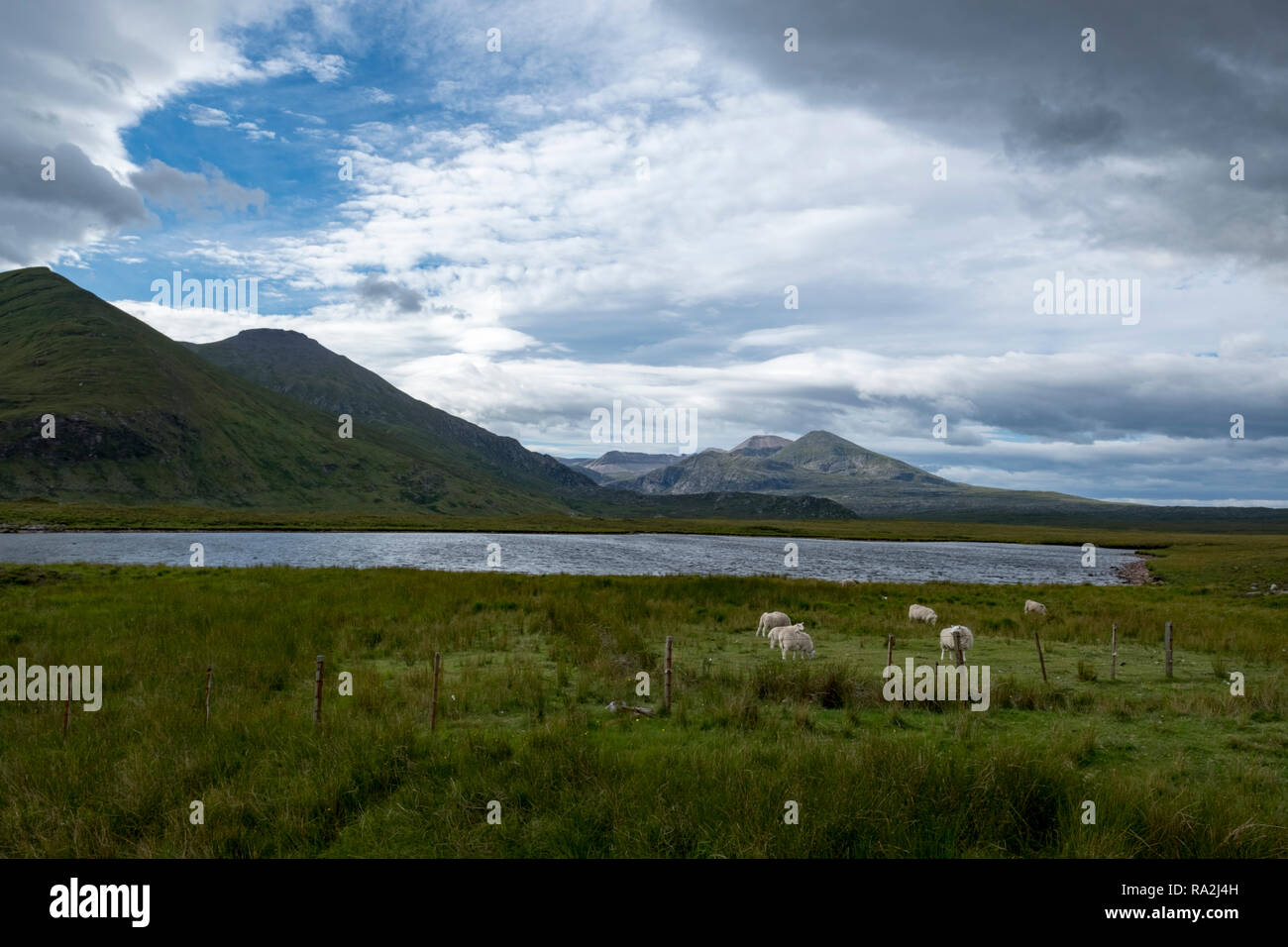 Scenic vista of the mountains and lochs of the Scottish Highlands in Assynt Coigach Stock Photo