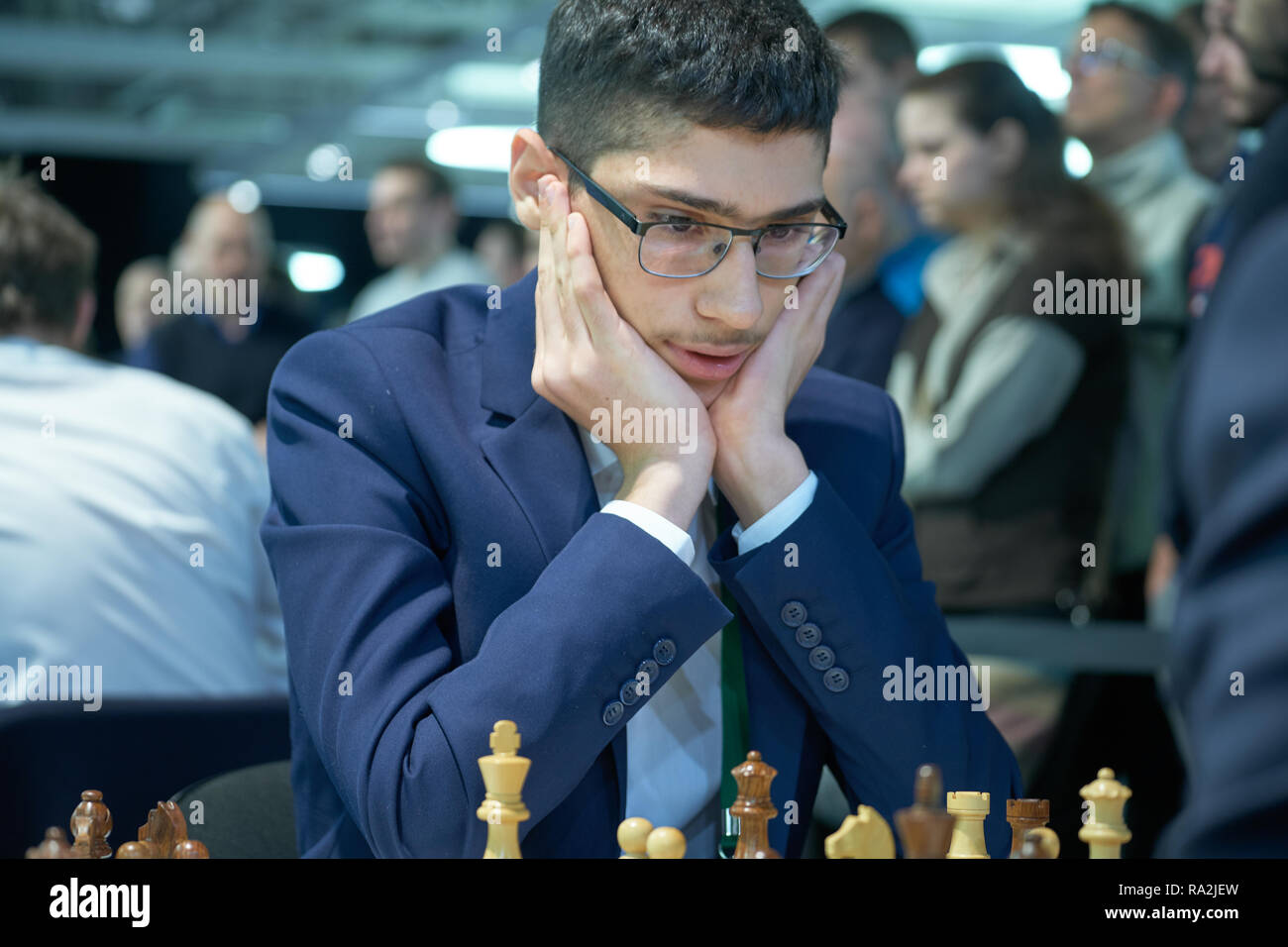 St. Petersburg, Russia - December 28, 2018: Grandmaster Alireza Firouzja,  Iran competes in King Salman World Rapid Chess Championship 2018.  Eventually Stock Photo - Alamy