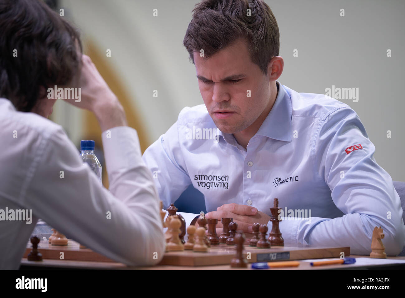 Magnus Carlsen of Norway competes against Daniil Dubov of Russia