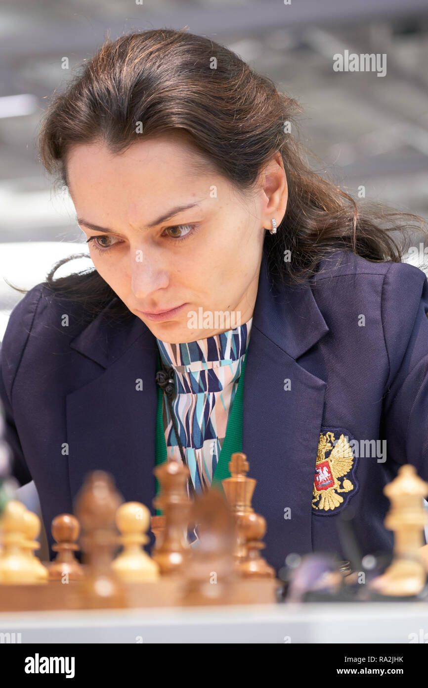 St. Petersburg, Russia - December 28, 2018: Ex-World Champion Alexandra Kosteniuk, Russia competes in King Salman World Rapid Chess Championship 2018. Stock Photo