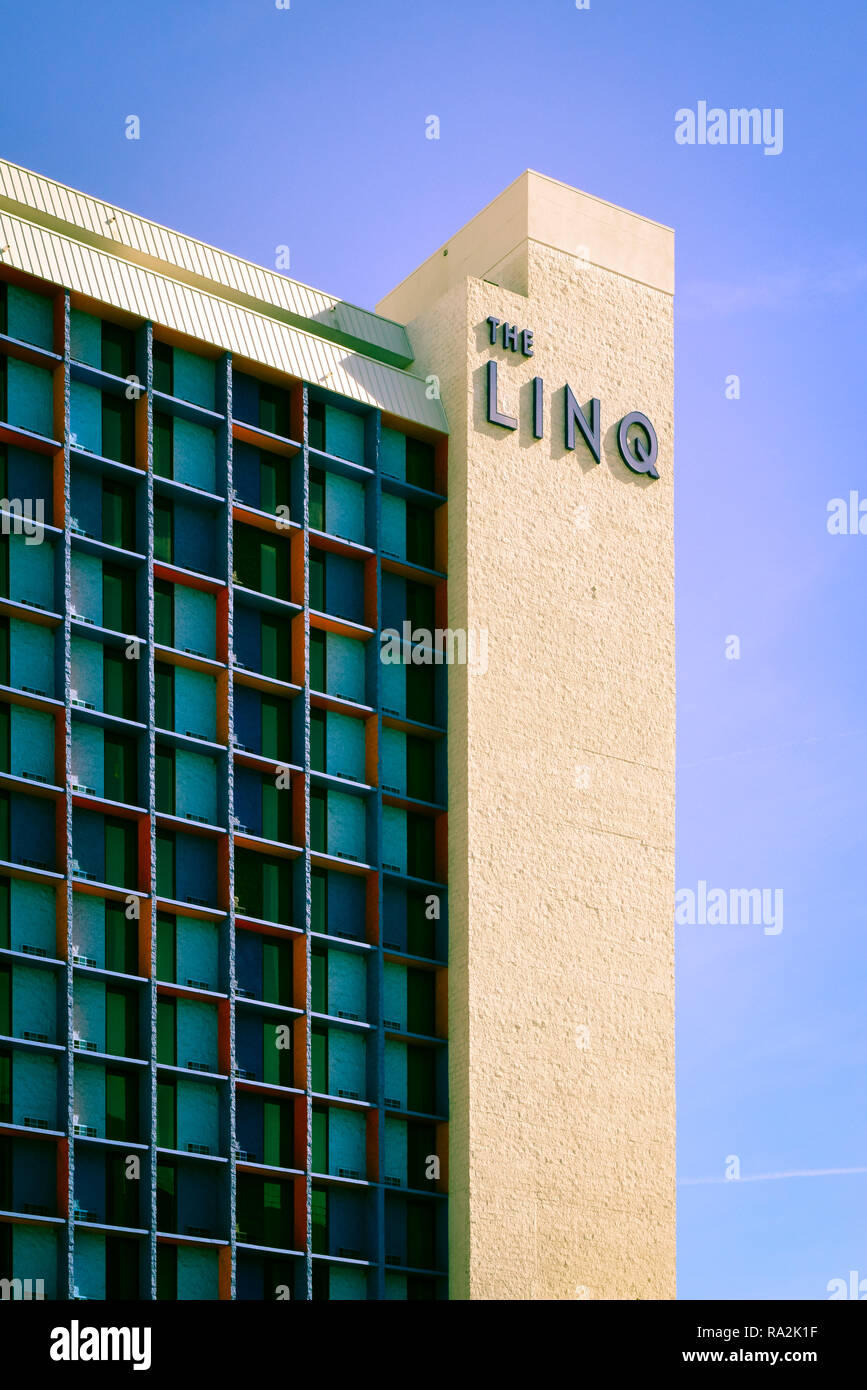 The contemporary design of the modern LINQ Hotel and Casino on the strip in Las Vegas, NV Stock Photo
