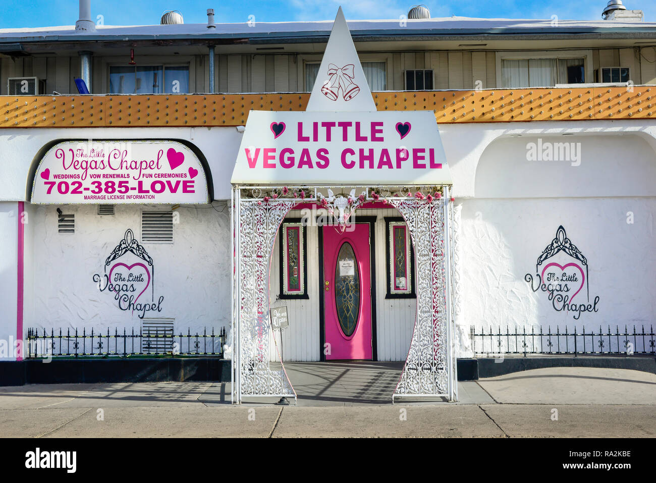 The Little Vegas Chapel offers weddings with an option for Elvis ceremonies, it's popular for a quickie wedding, on the Las Vegas Strip, Las Vegas, NV Stock Photo
