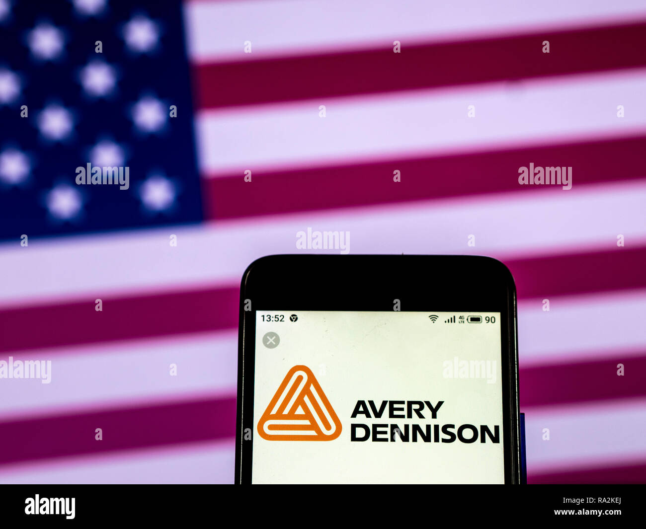 Avery Dennison Adhesive manufacturing company logo seen displayed on