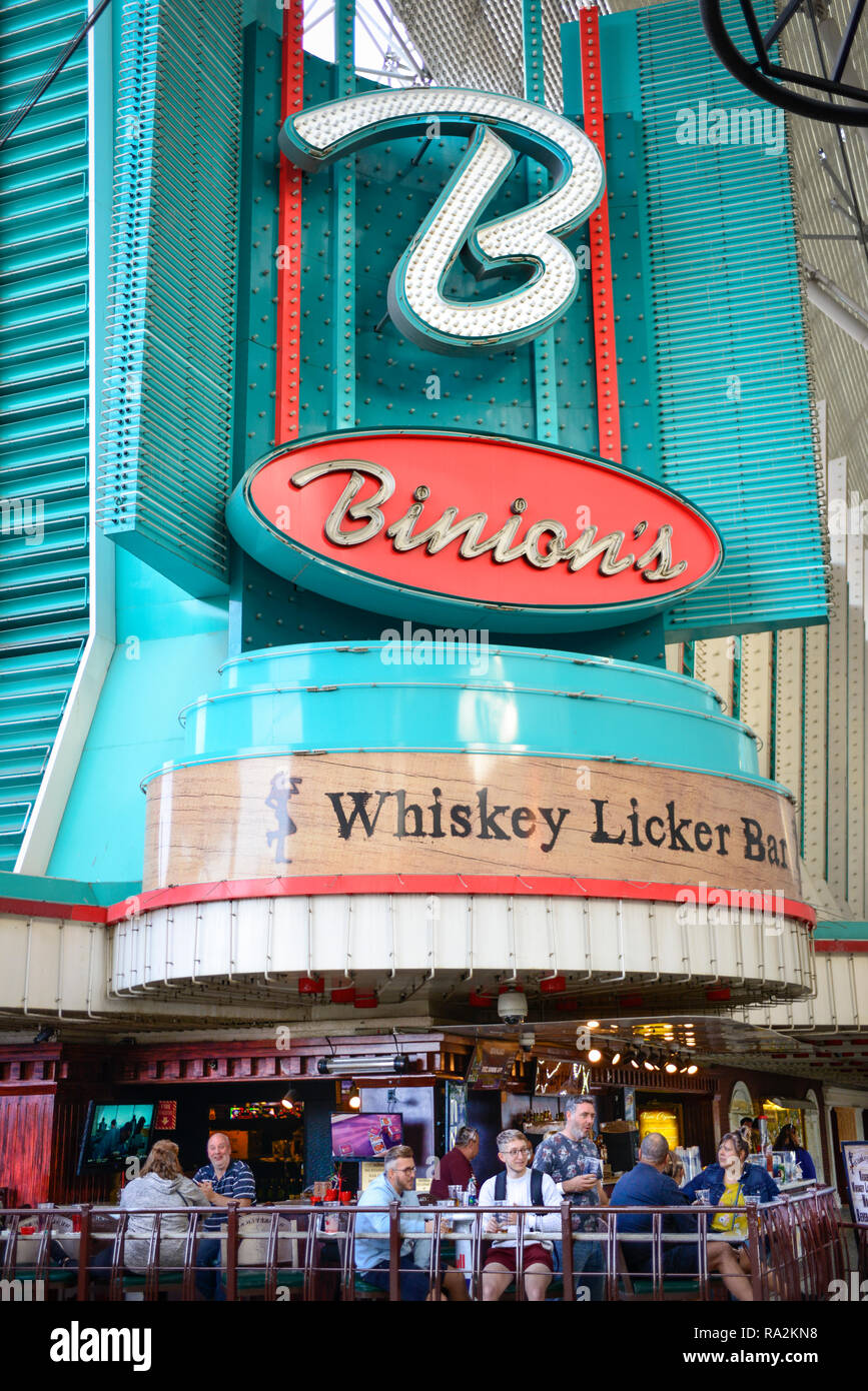 Entrance to the world famous Binion's Gambling Hall and Hotel, a vintage casino located at the Fremont Street Experience in downtown Las Vegas, NV Stock Photo