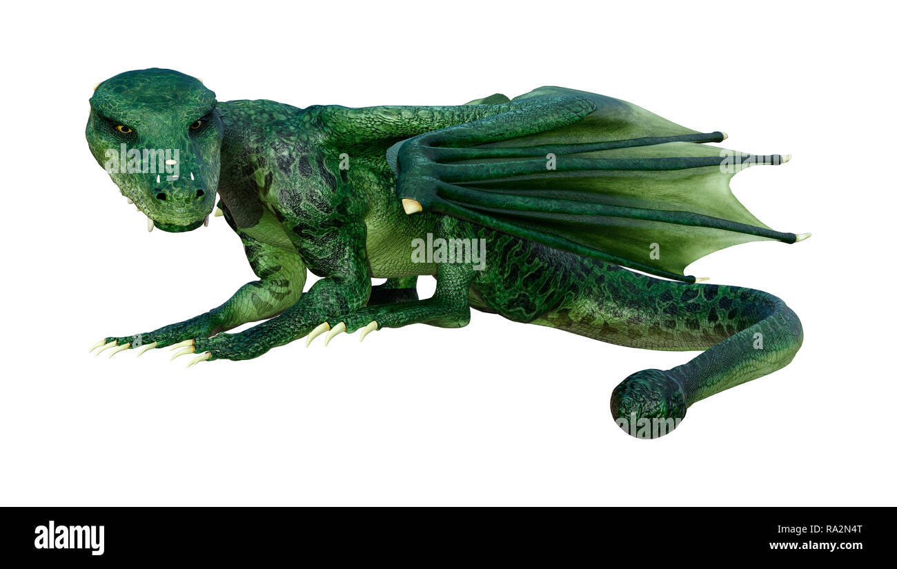 3D rendering of a green fantasy dragon isolated on white background ...