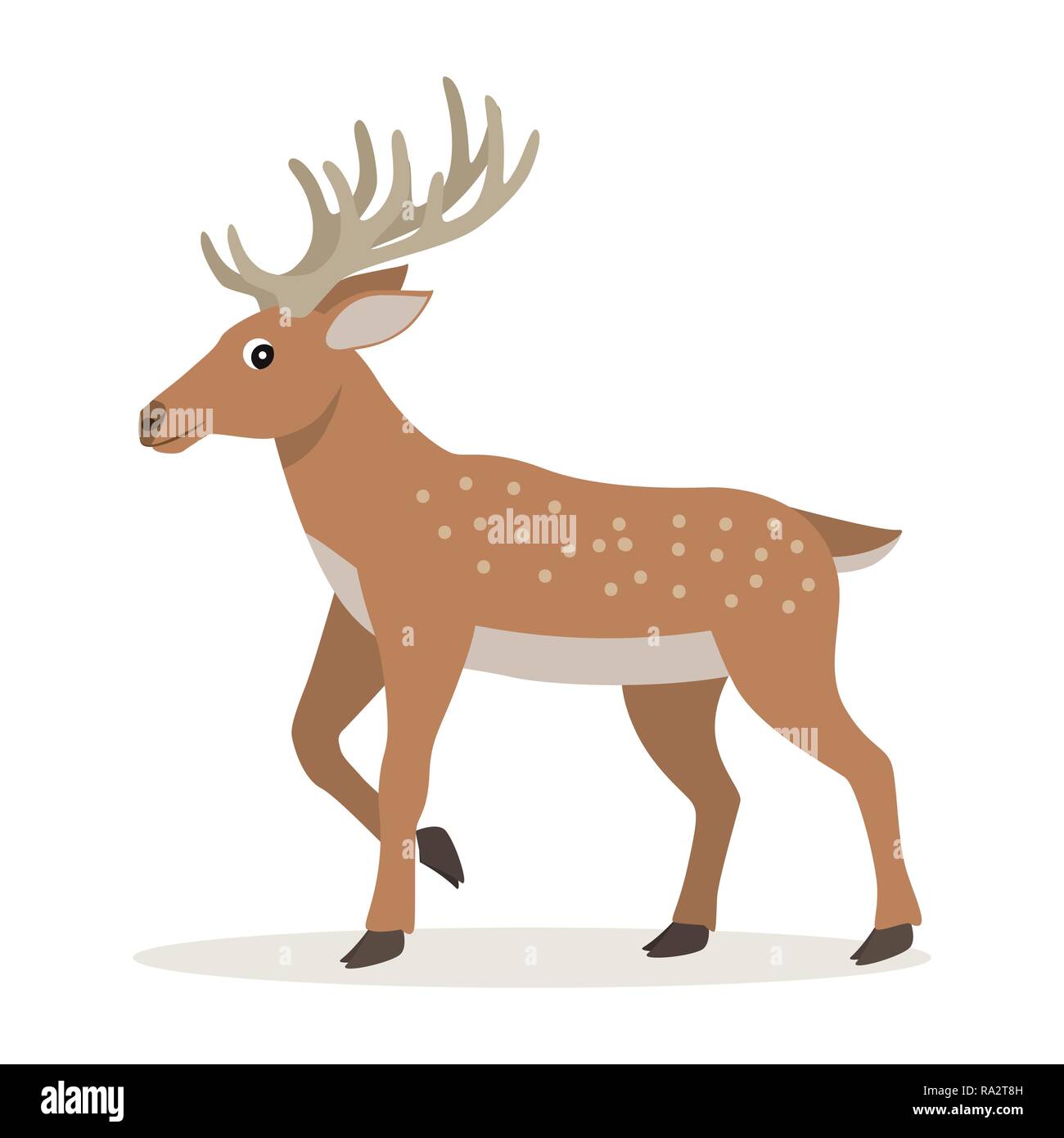 Cute forest animal, cartoon deer with long horns Stock Vector