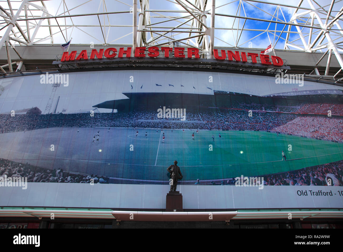 The front entrance of Manchester United's Old Trafford ground, Manchester, England, UK Stock Photo