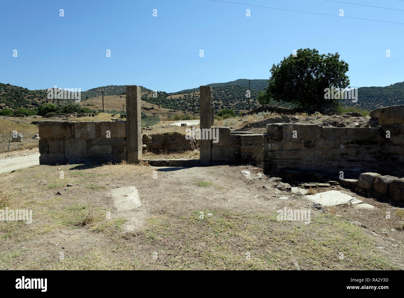 Section of the Byzantine fortification walls and watchtowers at Alabanda, an ancient city of Caria, Anatolia, Turkey. The city was also known as Antio Stock Photo