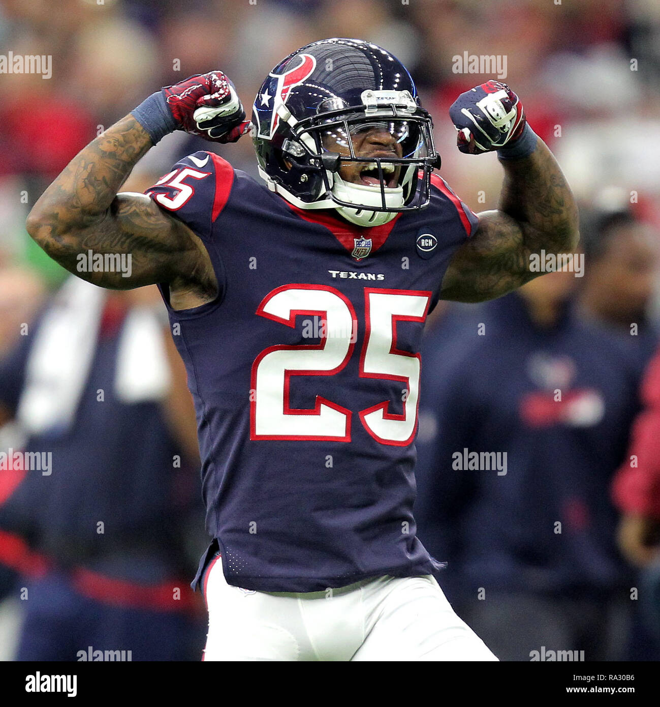 Houston, Texas, USA. 30th Dec, 2018. Houston Texans defensive back KAREEM  JACKSON (25) celebrates after a big play on defense during the third  quarter of the NFL action against the Jacksonville Jaguars