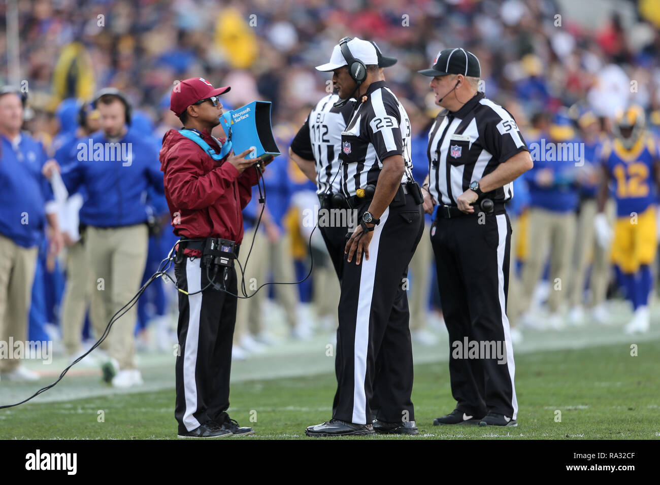 Los Angeles, CA, USA. 30th Dec, 2018. Referee Jerome Boger looking at  Microsoft Surface for a replay during the NFL San Francisco 49ers vs Los  Angeles Rams at the Los Angeles Memorial