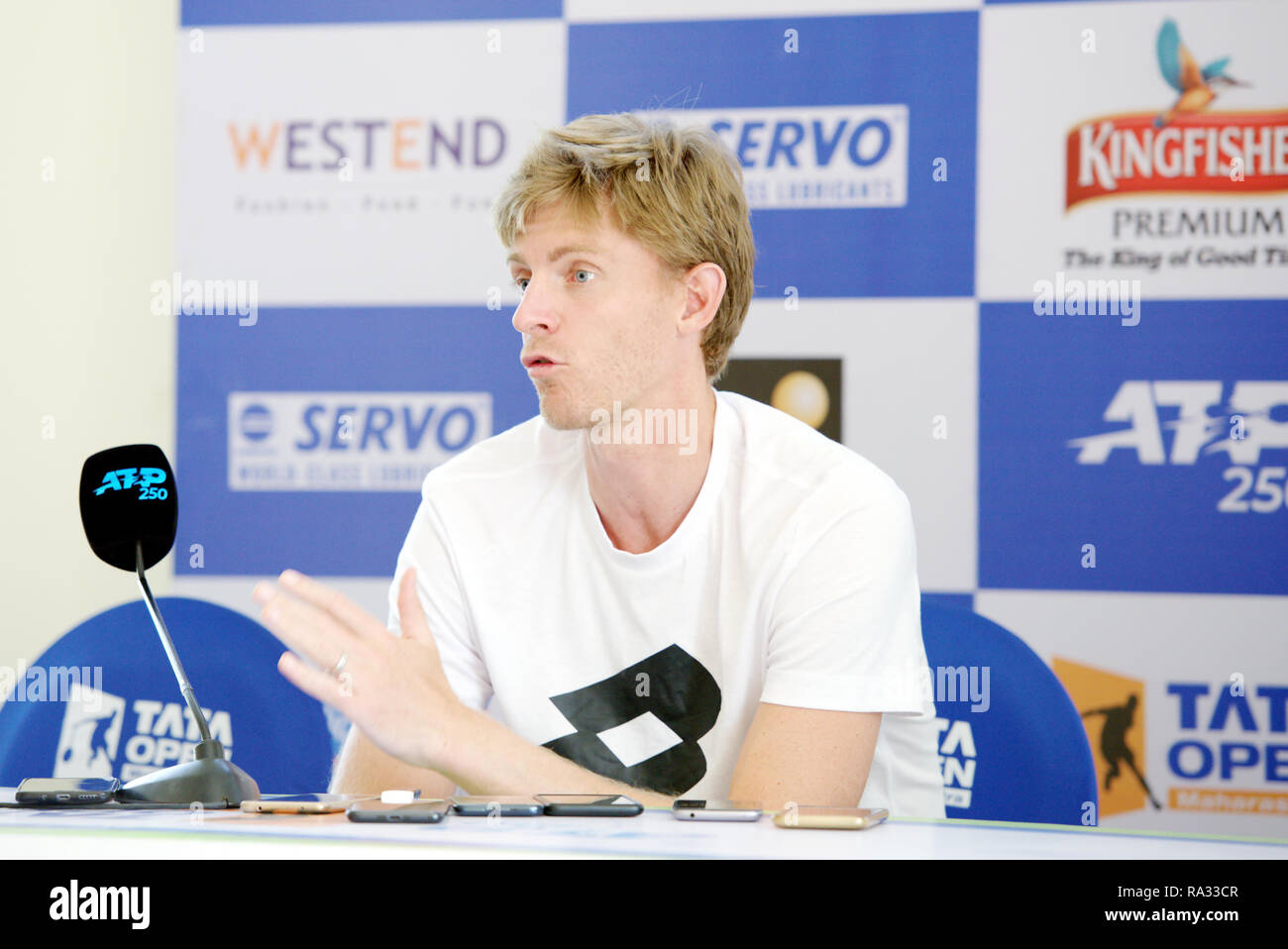 Pune, India. 31st December 2018. Kevin Anderson of South Africa speaks to the press on the inaugural day of Tata Open Maharashtra ATP Tennis tournament in Pune, India. Credit: Karunesh Johri/Alamy Live News Stock Photo