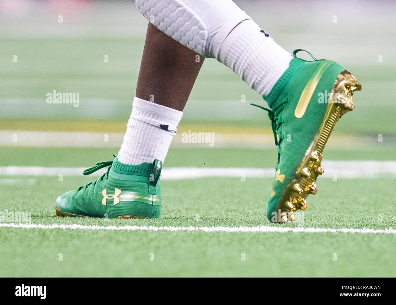 December 29, 2018: A general view of Notre Dame shoes during NCAA Football  game action between the Notre Dame Fighting Irish and the Clemson Tigers at  AT&T Stadium in Arlington, Texas. Clemson
