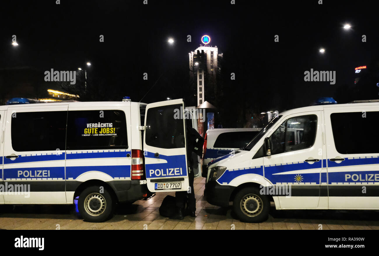 Leipzig Germany 01st Jan 2019 Police Vehicles Are Standing At