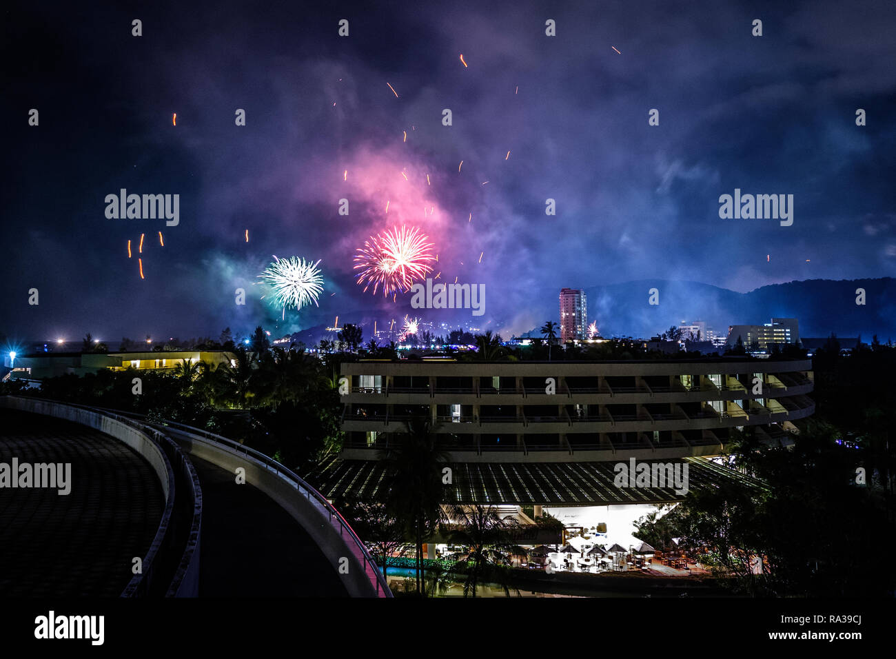 New Year's eve fireworks are seen in resort town of Karon at Phuket