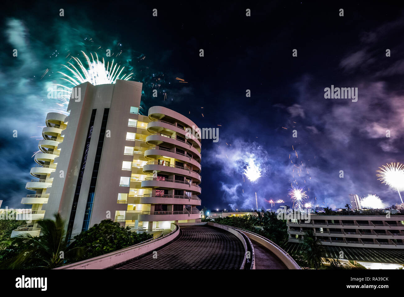 New Year's eve fireworks are seen in resort town of Karon at Phuket
