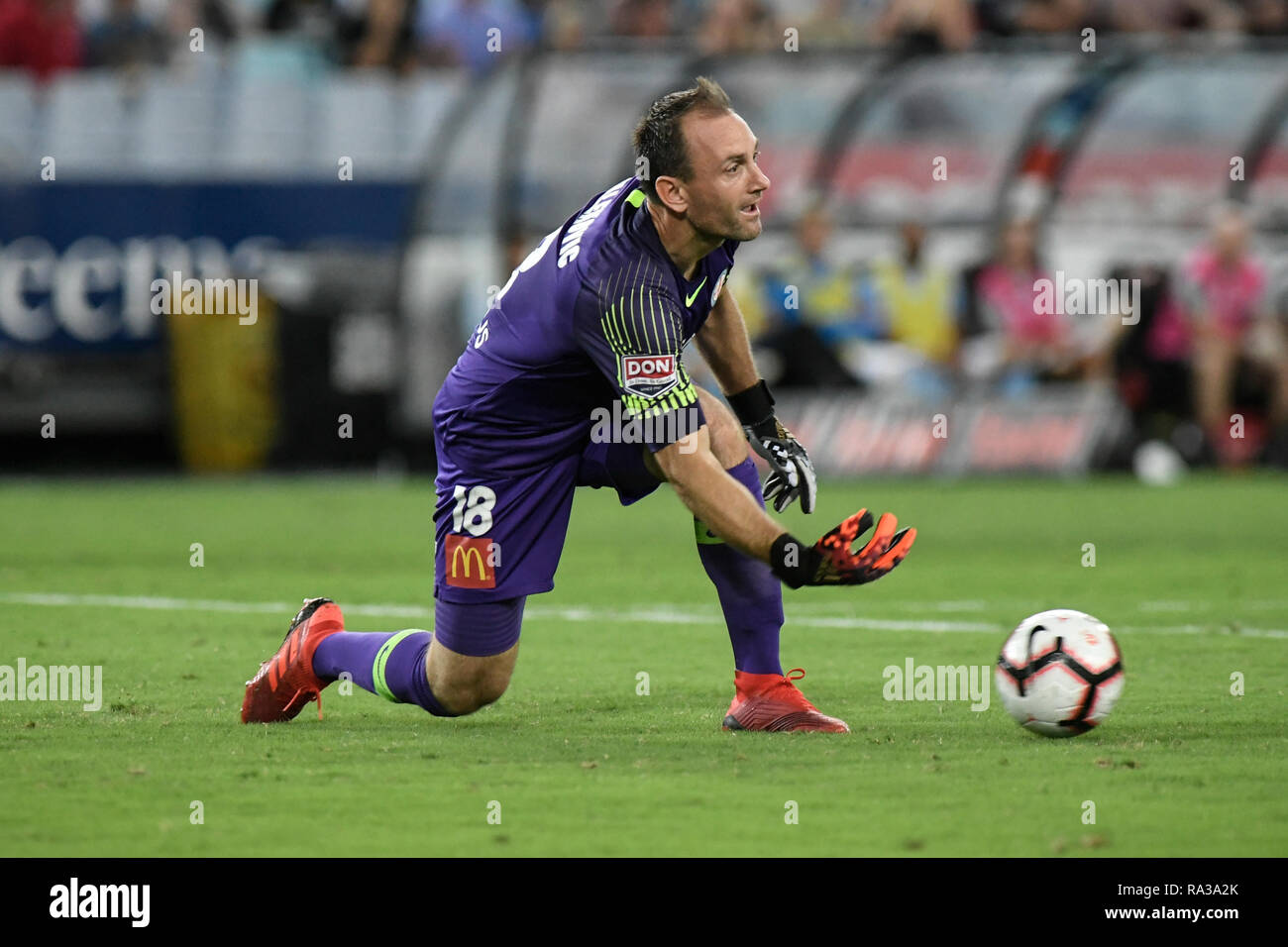 ANZ Stadium, Sydney, Australia. 1st Jan, 2019. A League football, Western Sydney Wanderers versus Melbourne City; Eugene Galekovic of Melbourne City rolls the ball out Credit: Action Plus Sports/Alamy Live News Stock Photo