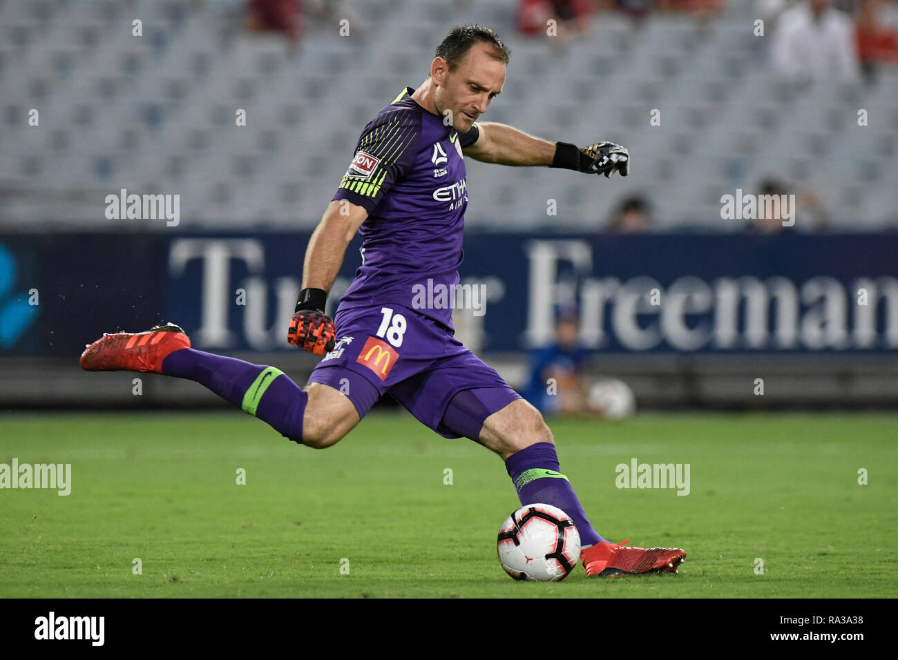 ANZ Stadium, Sydney, Australia. 1st Jan, 2019. A League football, Western Sydney Wanderers versus Melbourne City; Eugene Galekovic of Melbourne City clears the ball from his area Credit: Action Plus Sports/Alamy Live News Stock Photo