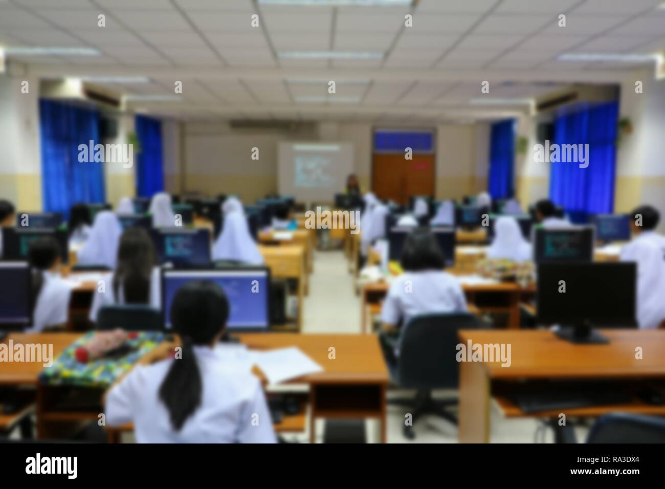 focus blur, the student with teacher learning business technology ...