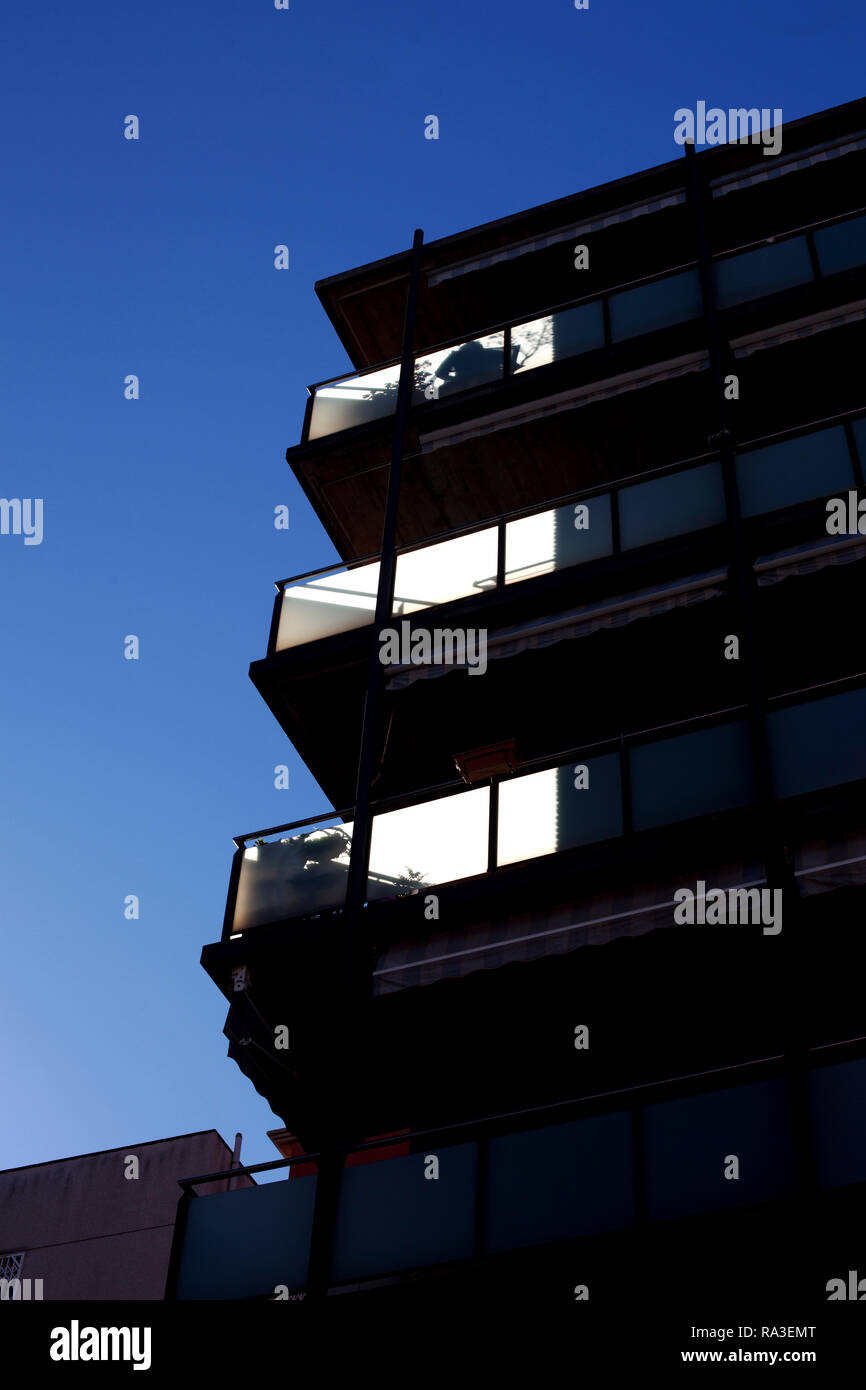 Backlit balconies, Barcelona, Spain. Stock Photo
