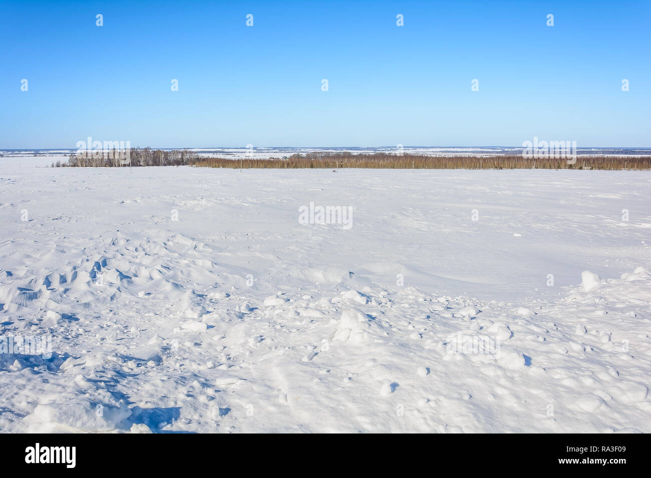 Snow-covered field in winter Stock Photo