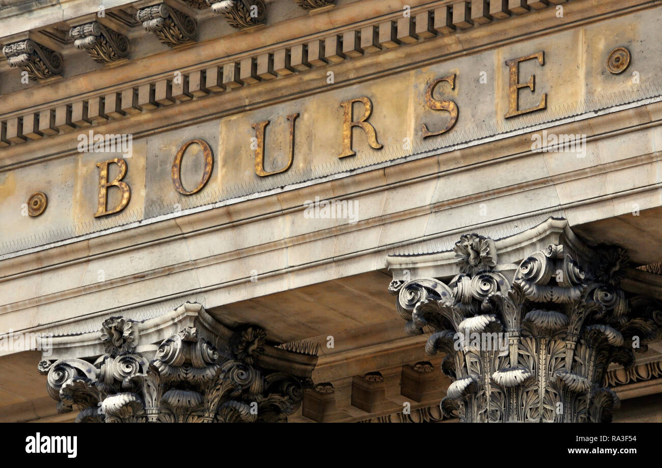 The Stock Exchange, details on the facade of the Palais Brongniart ...