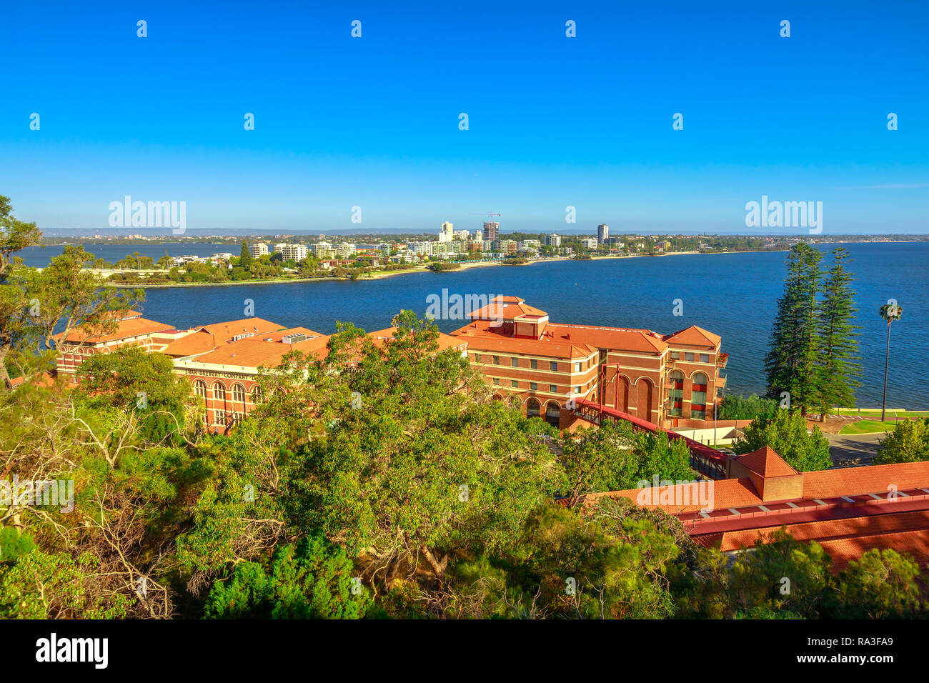 Aerial view of South Perth suburb from Kings Park and Botanical Garden on the Swan River