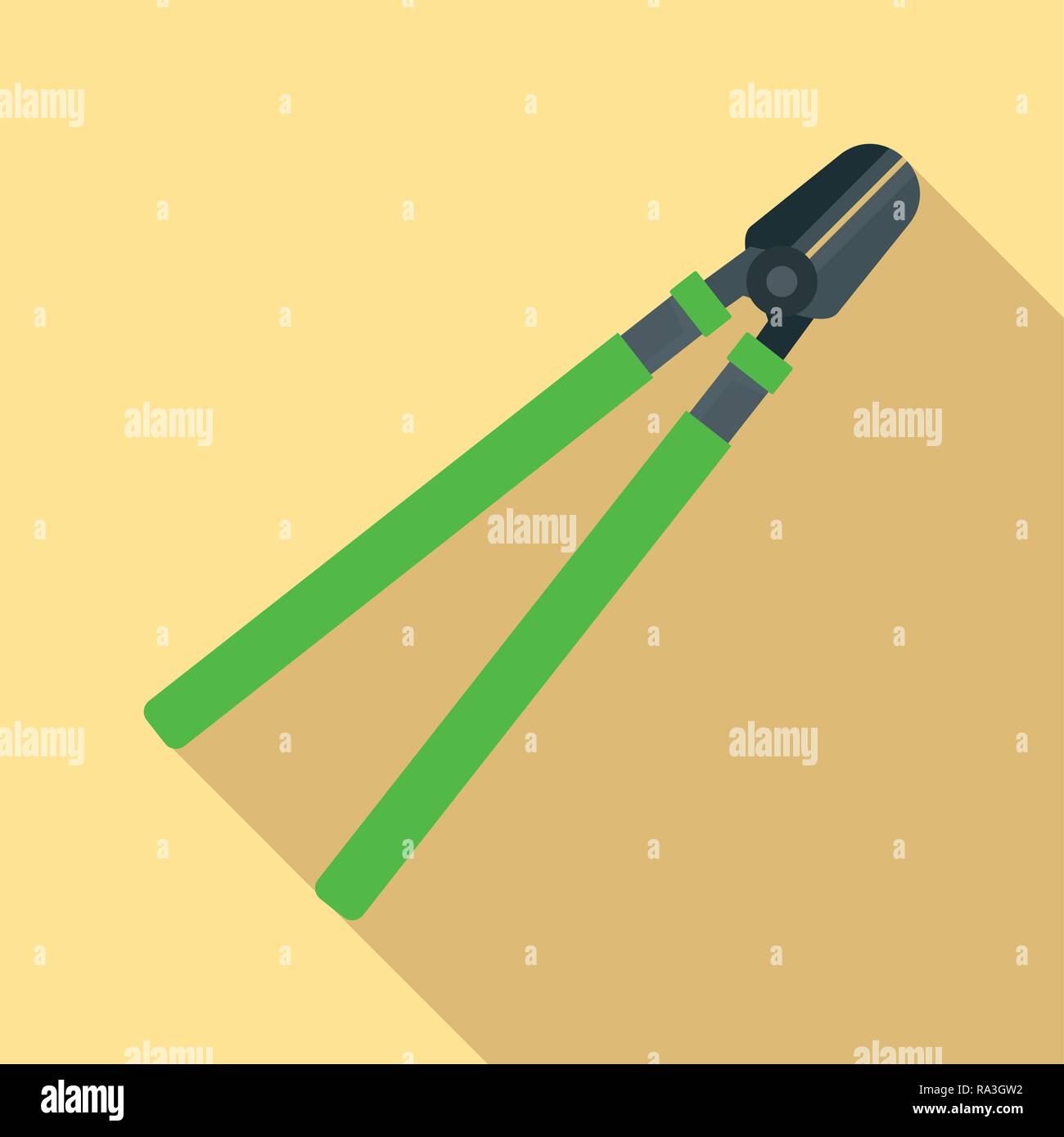 Garden long scissors icon. Flat illustration of garden long scissors