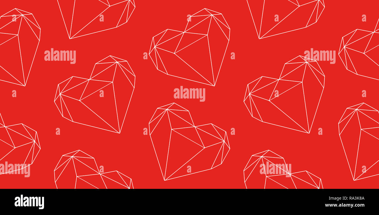 Graphic illustration polygonal diamond shape heart outlines seamless