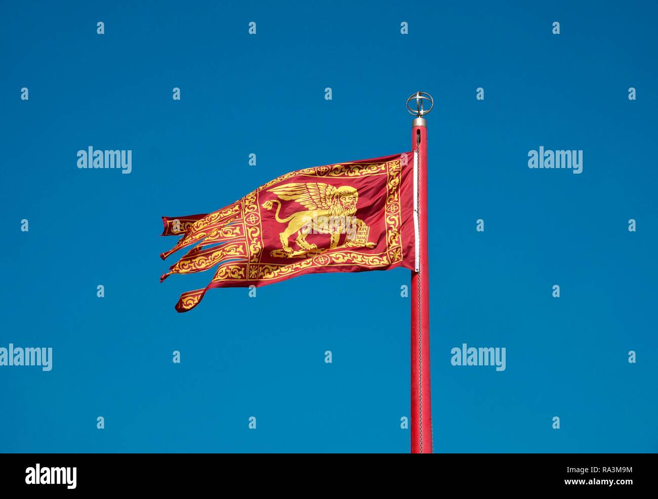 Waving Venetian flag, Venice, Veneto, Italy Stock Photo