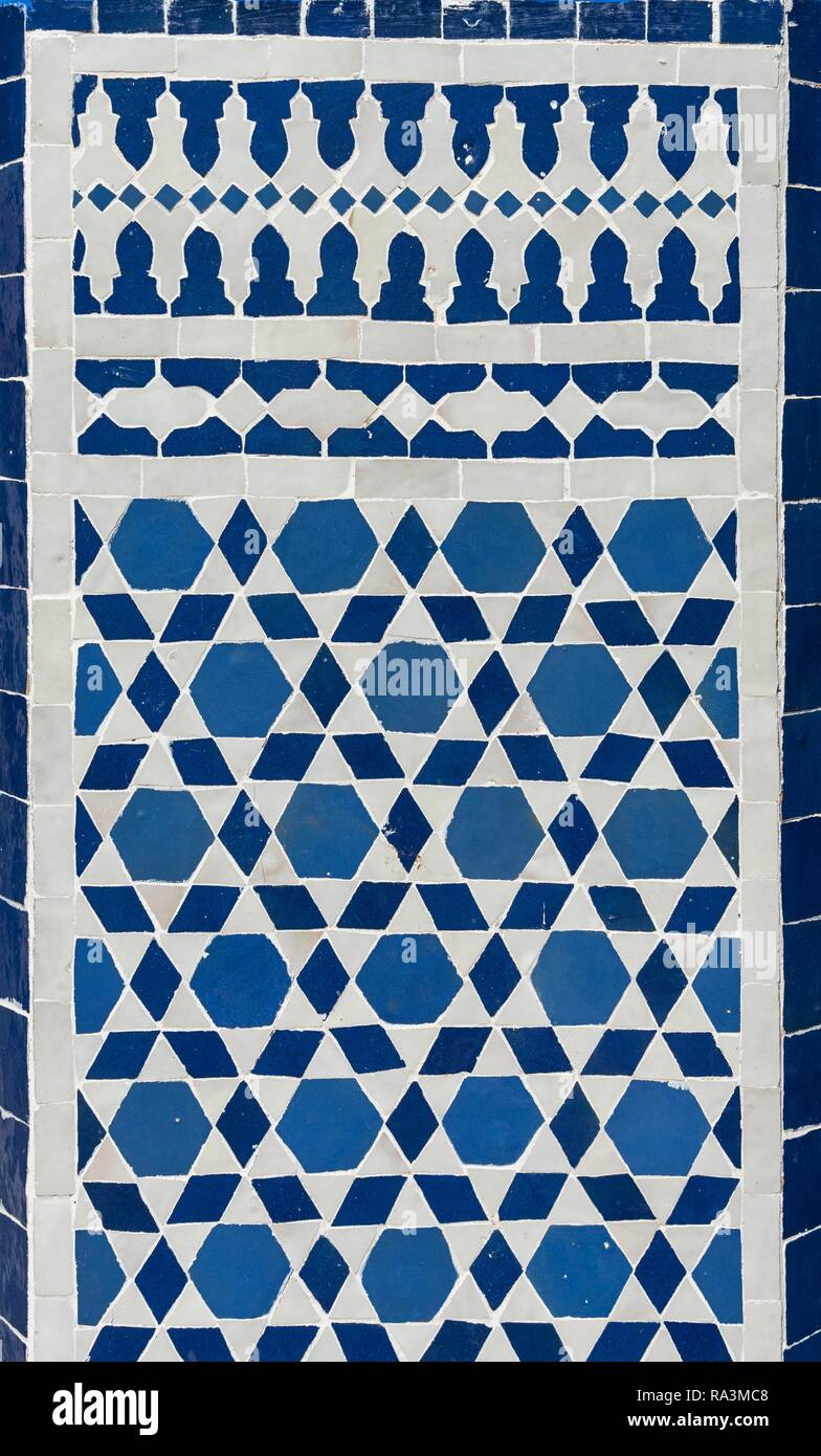 Wall mosaics at Salat Al Azama, Lazama, Synagogue, Marrakesh, Morocco Stock Photo