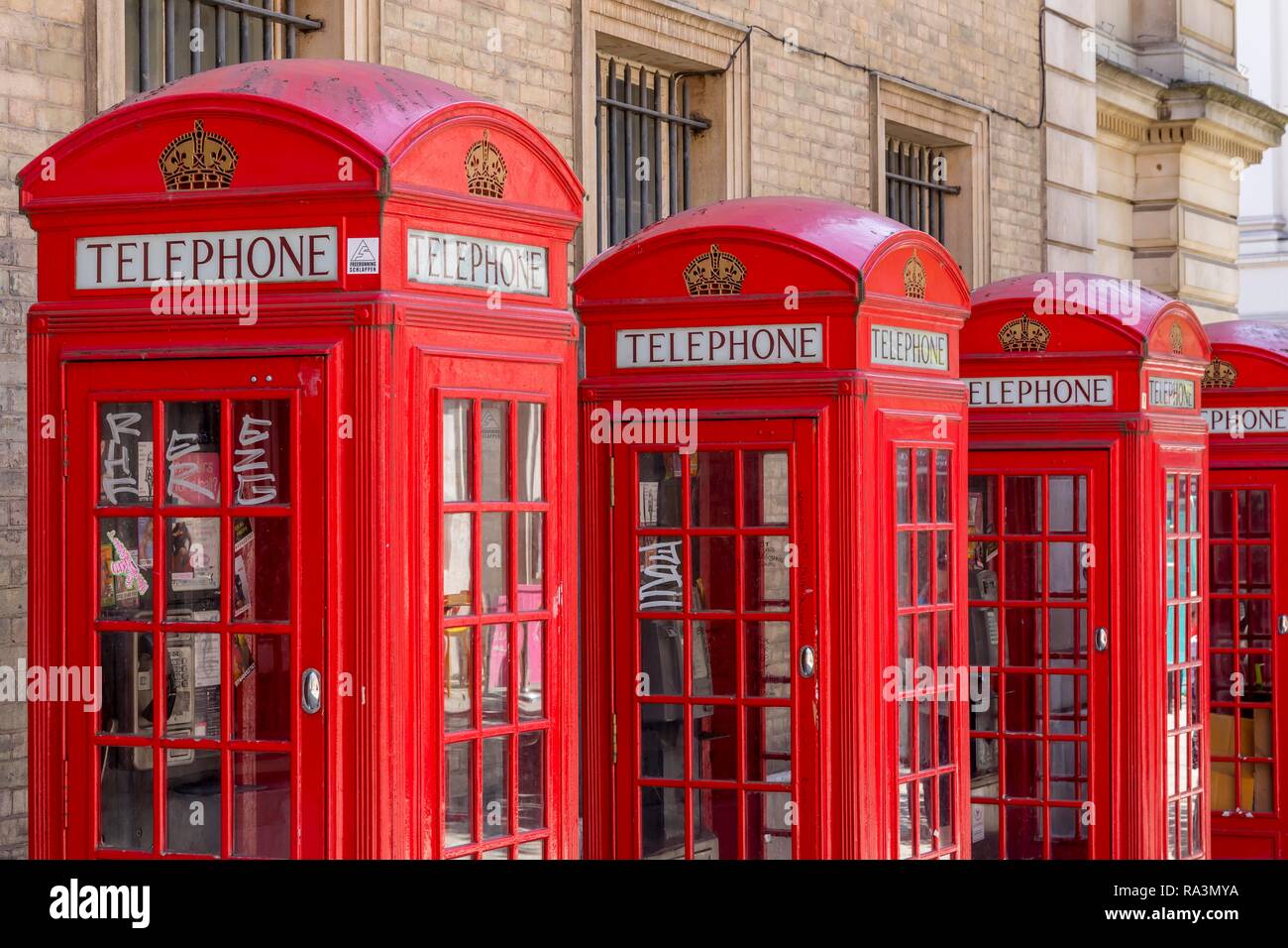 Red English telephone booths, London, United Kingdom Stock Photo