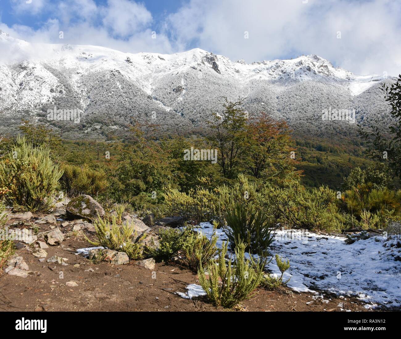Cerro Catedral with first snow, Nahuel Huapi National Park, Rio Negro Province, Patagonia, Ruta 40, Argentina Stock Photo