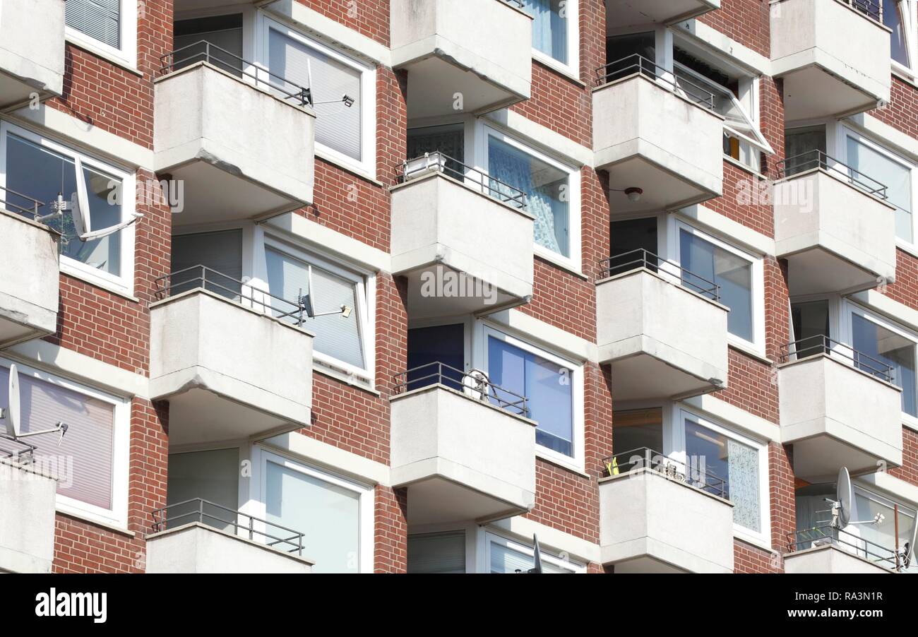 Balconies on residential buildings, Harburg, Hamburg, Germany Stock Photo