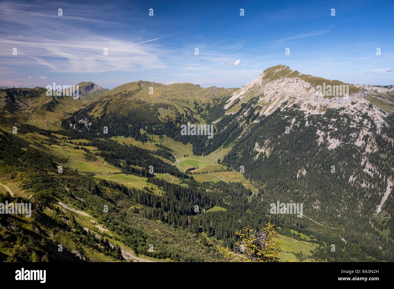 Left Diedamskopf and right Hoher Ifen, view from Walmendingerhorn, lKleinwalsertal, Allgäu Alps, Vorarlberg, Austria Stock Photo