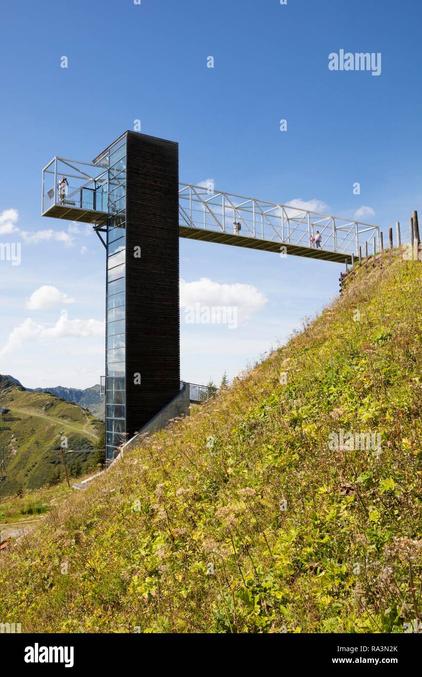 Viewing platform at the Walmendingerhorn, Kleinwalsertal, Allgäuer Alps, Vorarlberg, Austria Stock Photo