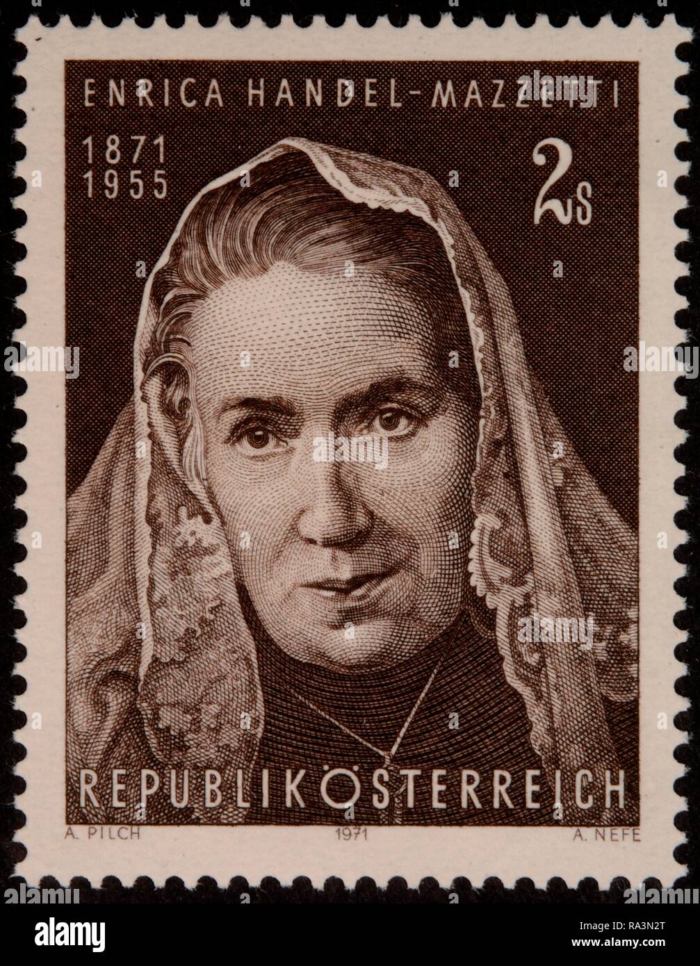 Enrica von Handel-Mazzetti, an Austrian poet and writer, portrait on an Austrian stamp, Austria Stock Photo