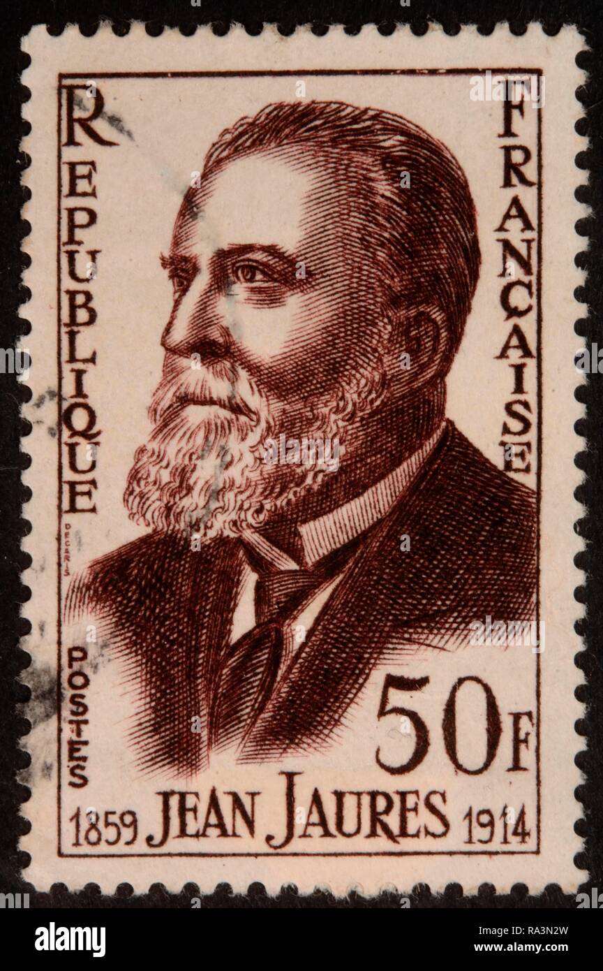Jean Jaurès, a French Socialist leader, portrait on a French stamp, France Stock Photo