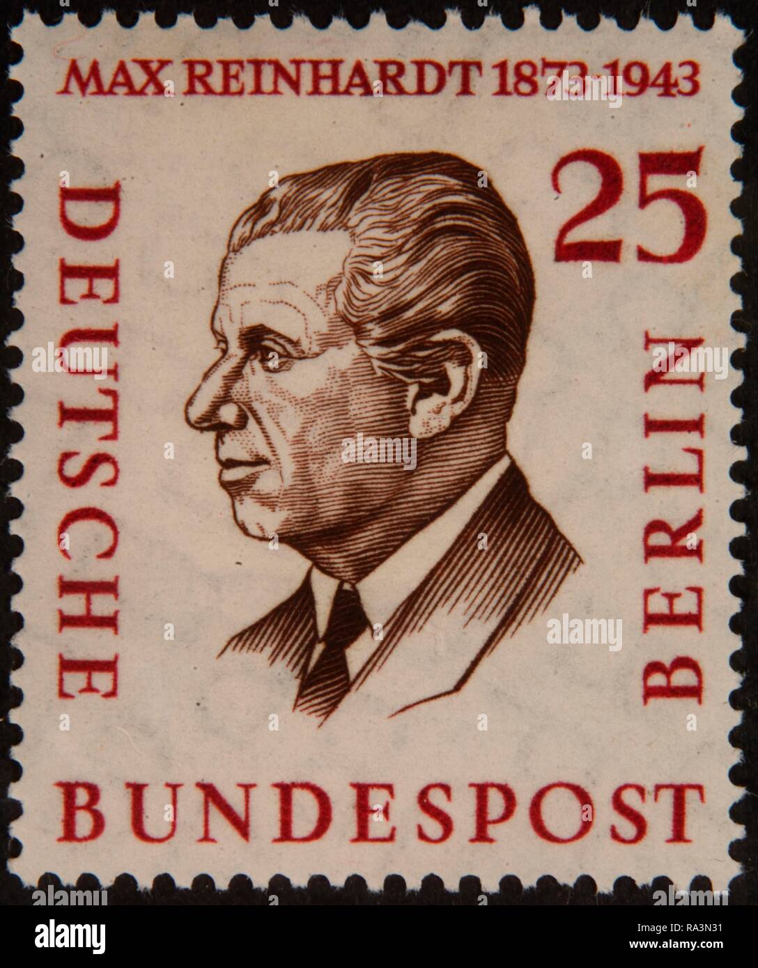 Max Reinhardt, an Austrian theatre and film director, intendant, and theatrical producer, portrait on a German stamp, Germany Stock Photo