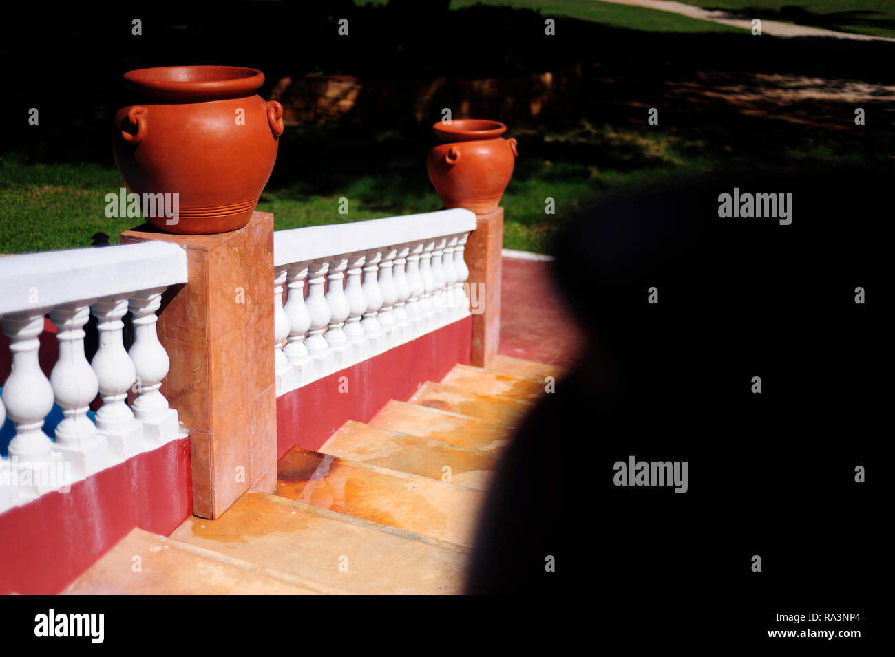 MERIDA, YUC/MEXICO - NOV 13, 2017: Architectural detail of unfilled plantpots and stairs at San Pedro Palomeque estate Stock Photo