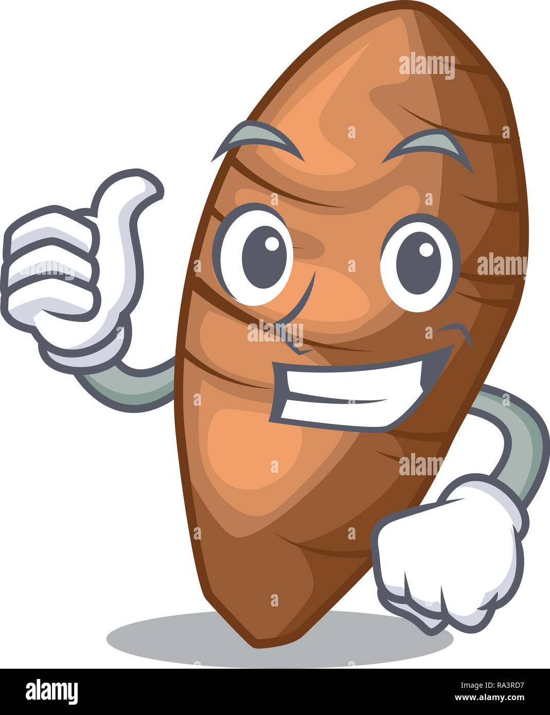 Thumbs up taro above character board the wooden Stock Vector