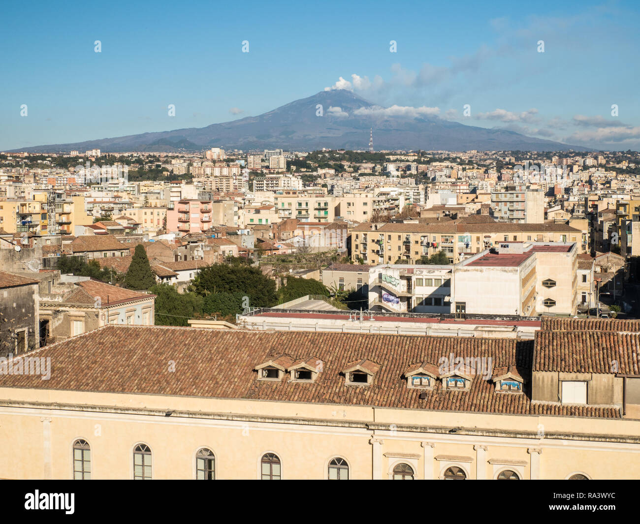 Catania skyline looking towards Mount Etna, a active volcano, Island of Sicily, Italy Stock Photo