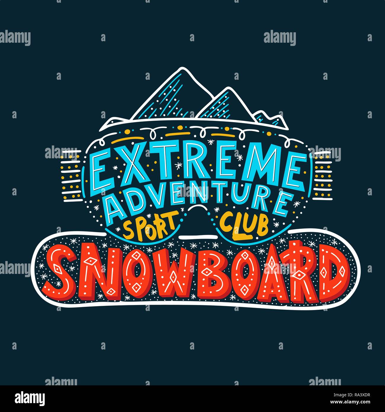 Snowboard Club poster. Vector illustration extreme adventure. Concept for sport shirt , print, stamp or logo equipment. Stock Vector