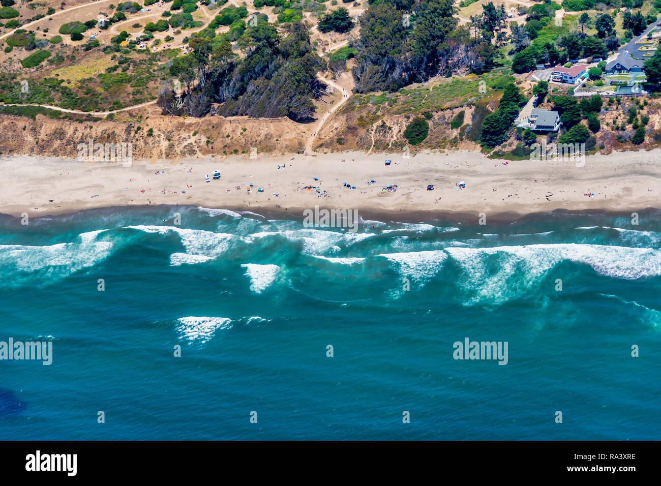 The aerial view of California coast near the city of Aptos, close to