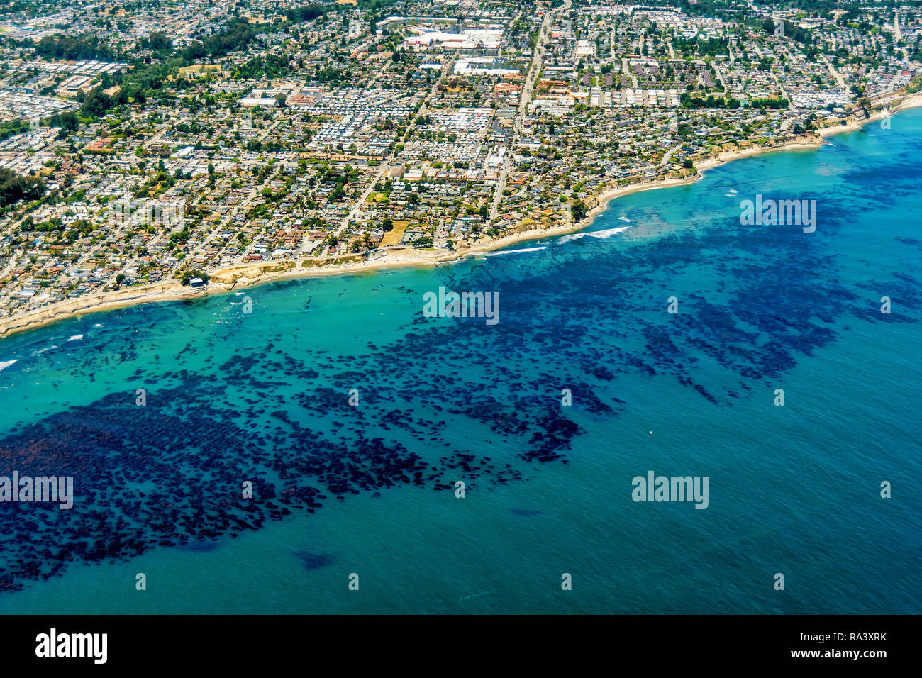Aerial view of the beach at the city of Santa Cruz on a sunny summer day. Stock Photo