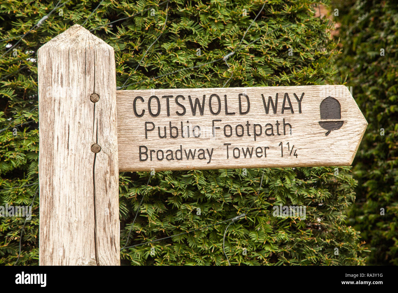 Signpost waymarker for the long distance footpath the Cotswold way in