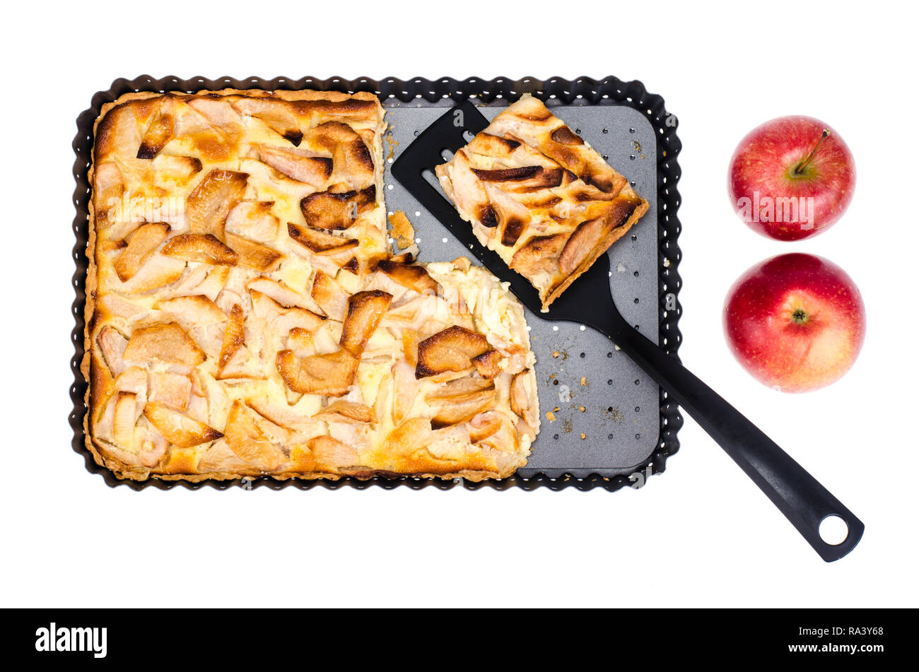 Apple pie in rectangular baking dish. Studio Photo Stock Photo