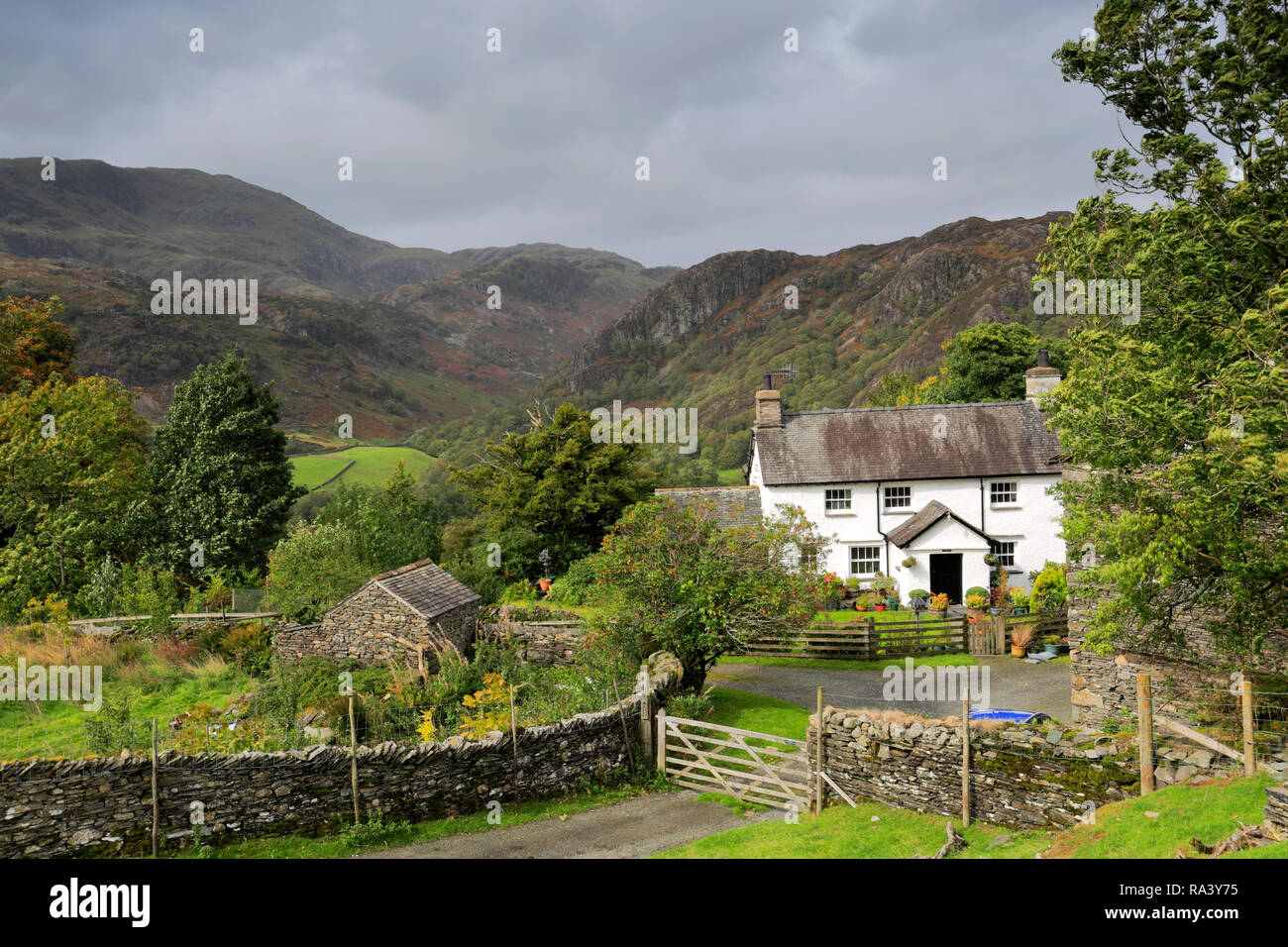 Cottage  in the Yewdale Fells, Coniston town, Lake District National Park, Cumbria, England, UK Stock Photo