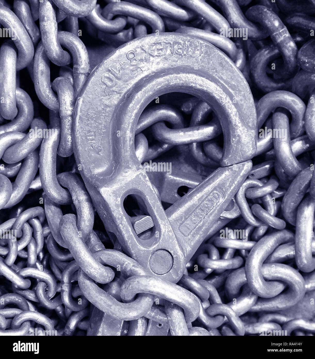 Industrial chains and hook.endless sling.strap cable Stock Photo Alamy